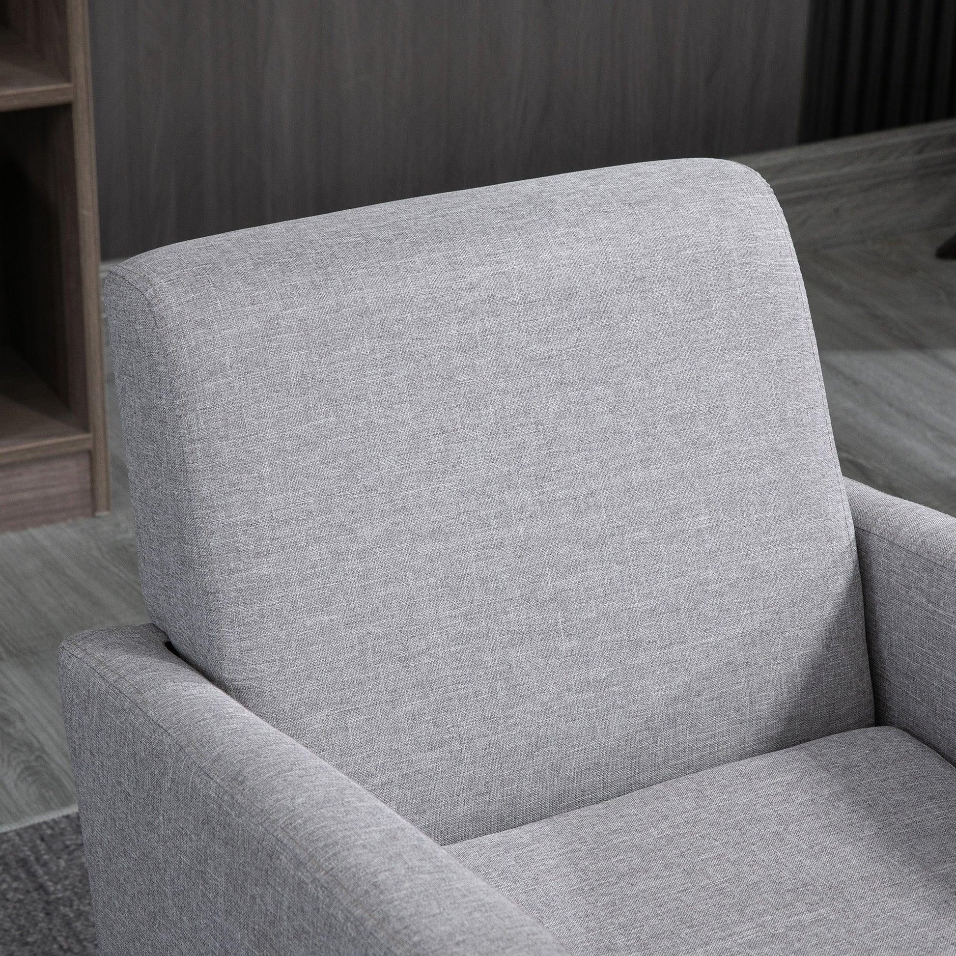 HOMCOM Modern Armchair Accent Chair with Rubber Wood Legs for Bedroom Light Grey - ALL4U RETAILER LTD