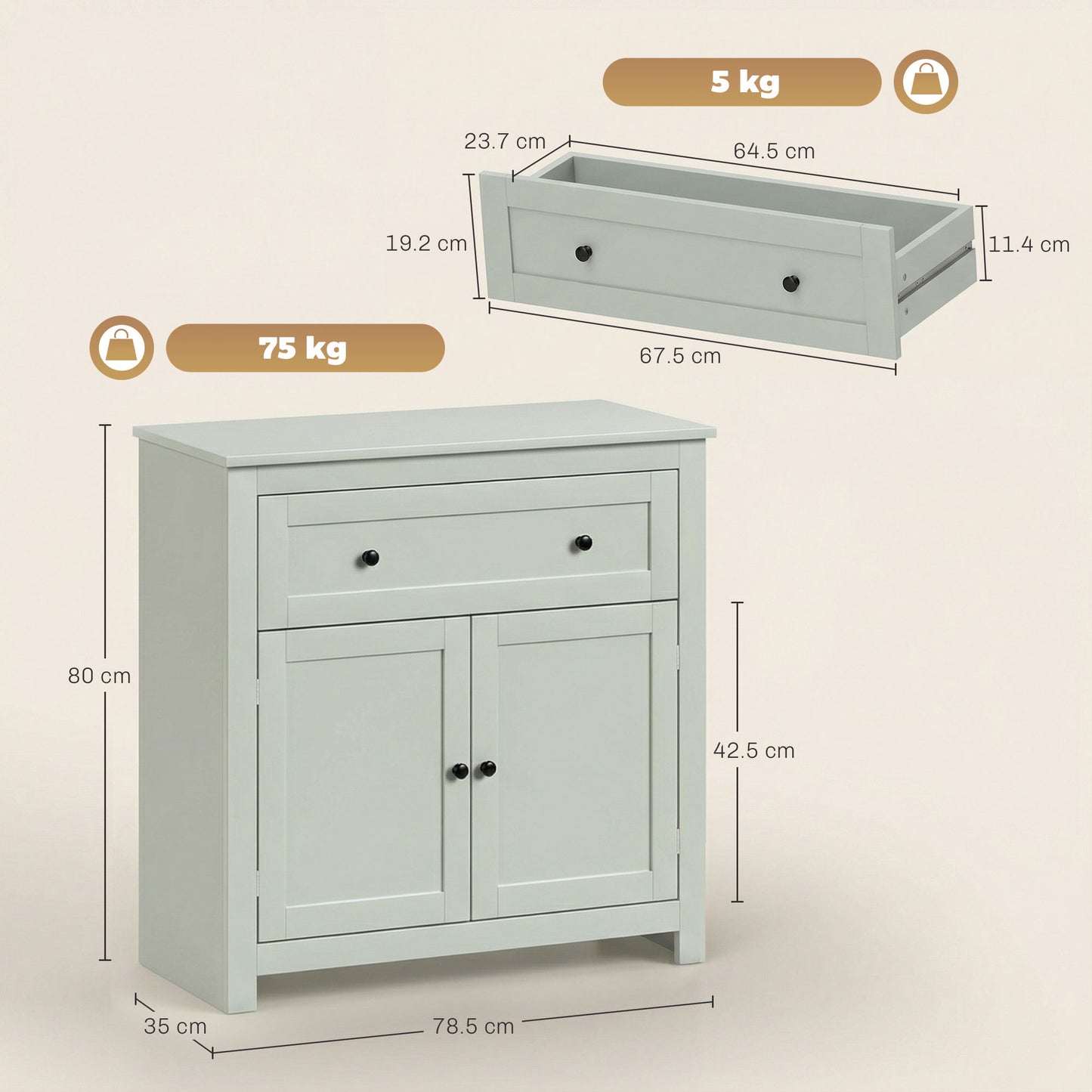 HOMCOM Sideboard Storage Cabinet Modern Kitchen Cupboard With Adjustable Shelf Drawer And Double Doors Green
