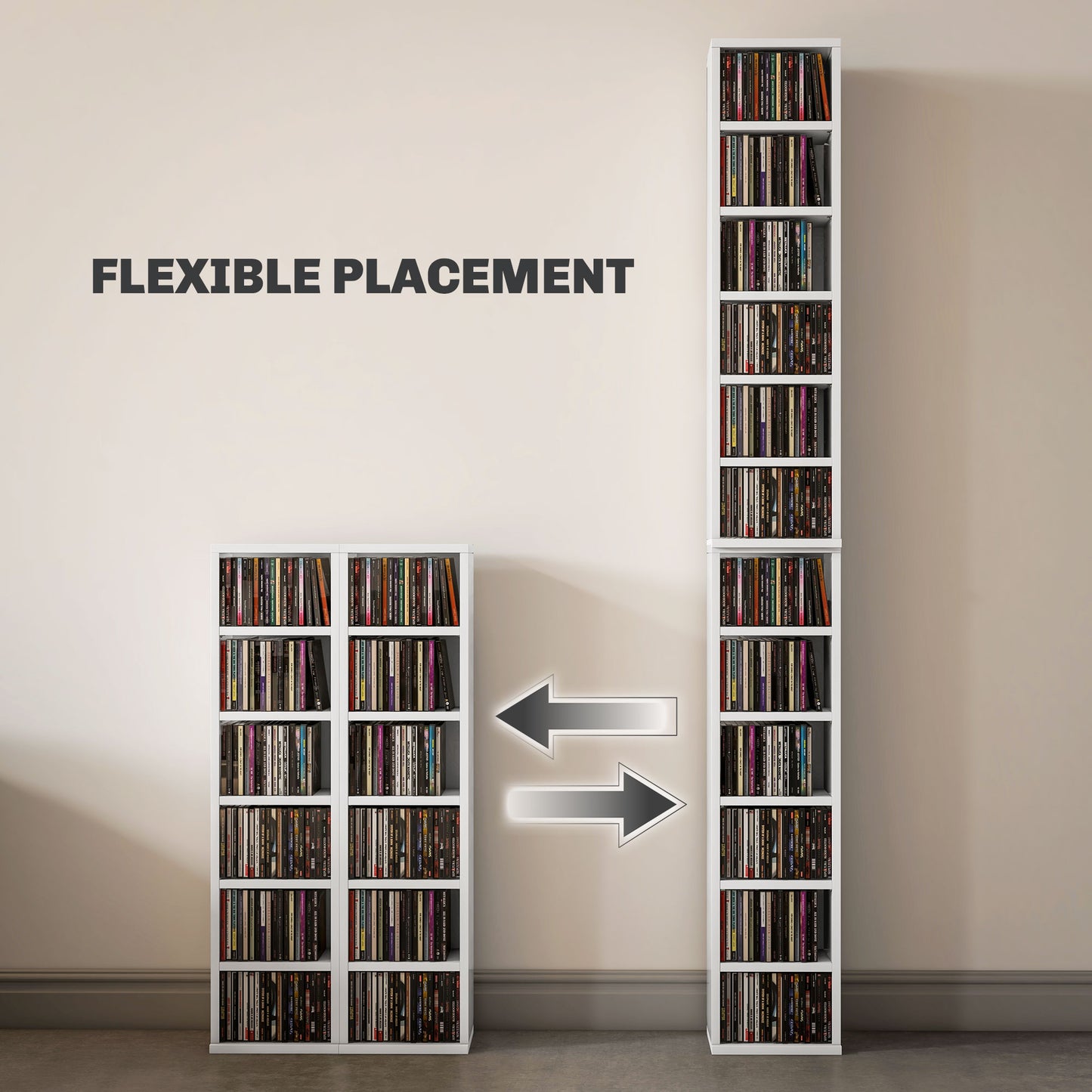 HOMCOM Pair of High Gloss White CD Storage Units - Each Holds 102 CDs - ALL4U RETAILER LTD