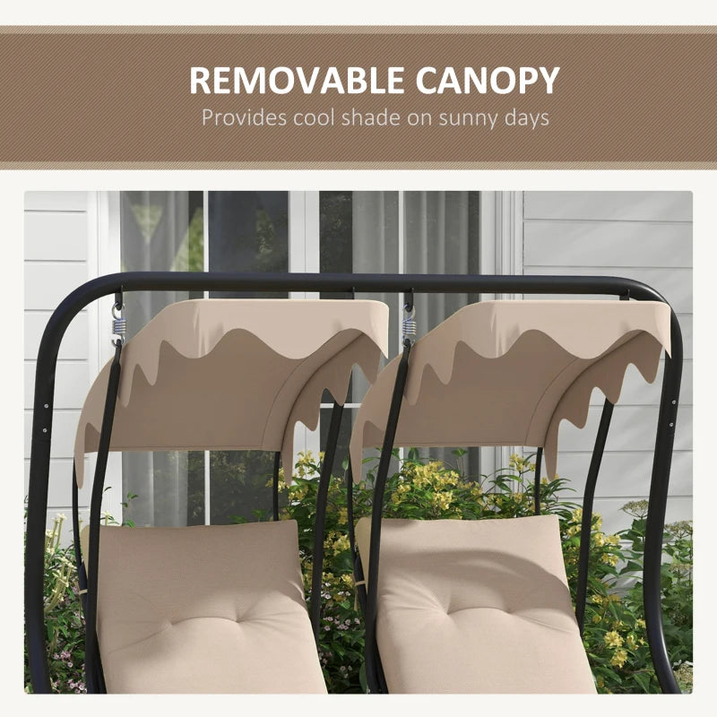 Outsunny 2-Seater Garden Swing Chair with Protective Canopy - Beige | Stylish Outdoor Furniture for Relaxation and Comfort - ALL4U RETAILER LTD