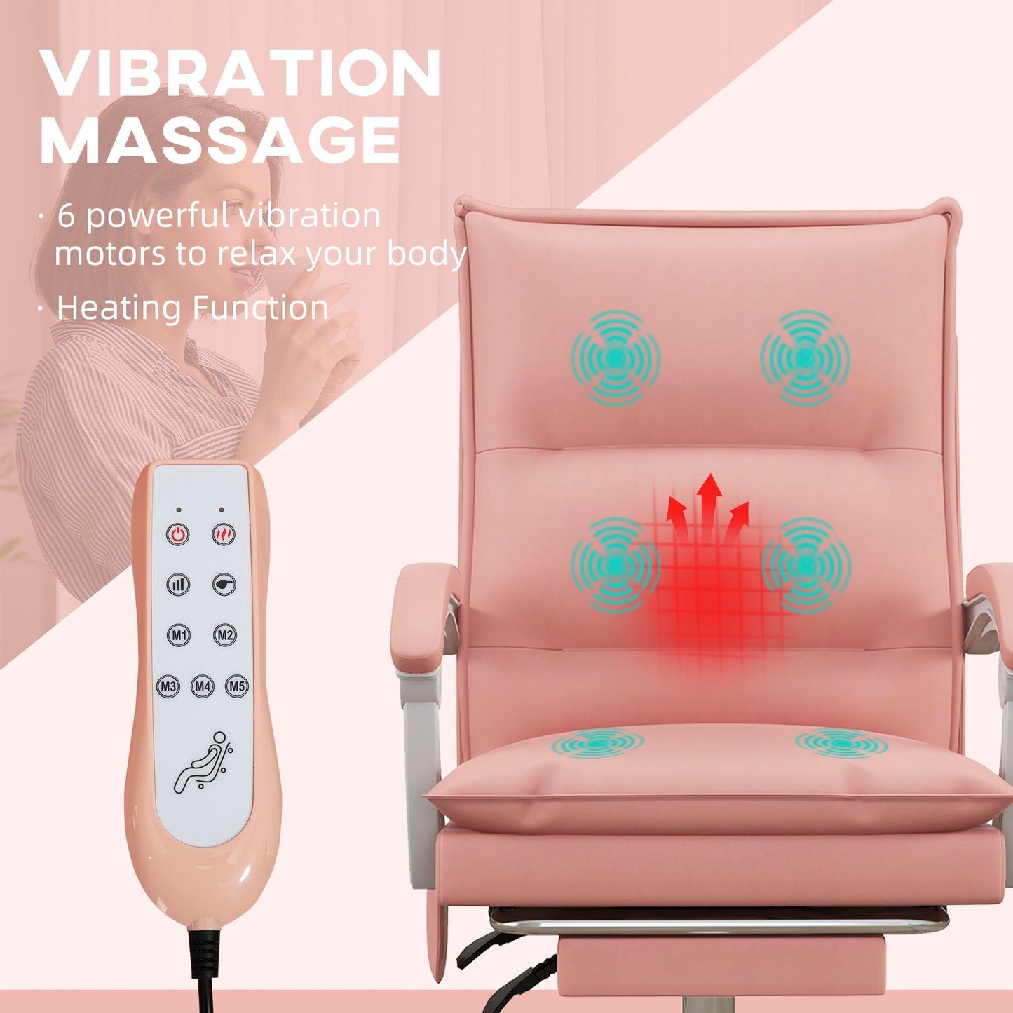 Vinsetto Vibration Massage Office Chair with Heat, Faux Leather, Pink - ALL4U RETAILER LTD