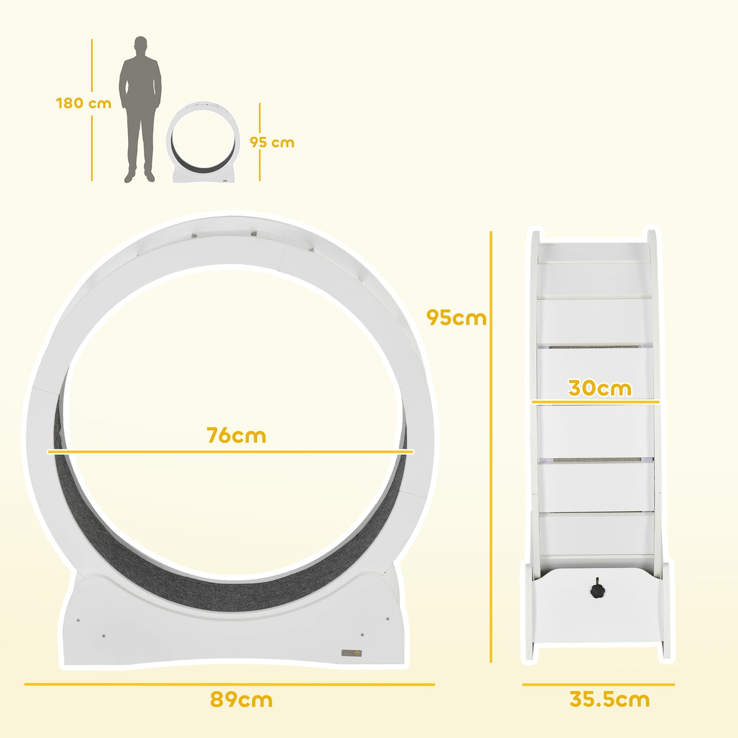 PawHut 30" Stylish Wooden Cat Exercise Wheel with Safety Brake, White - ALL4U RETAILER LTD