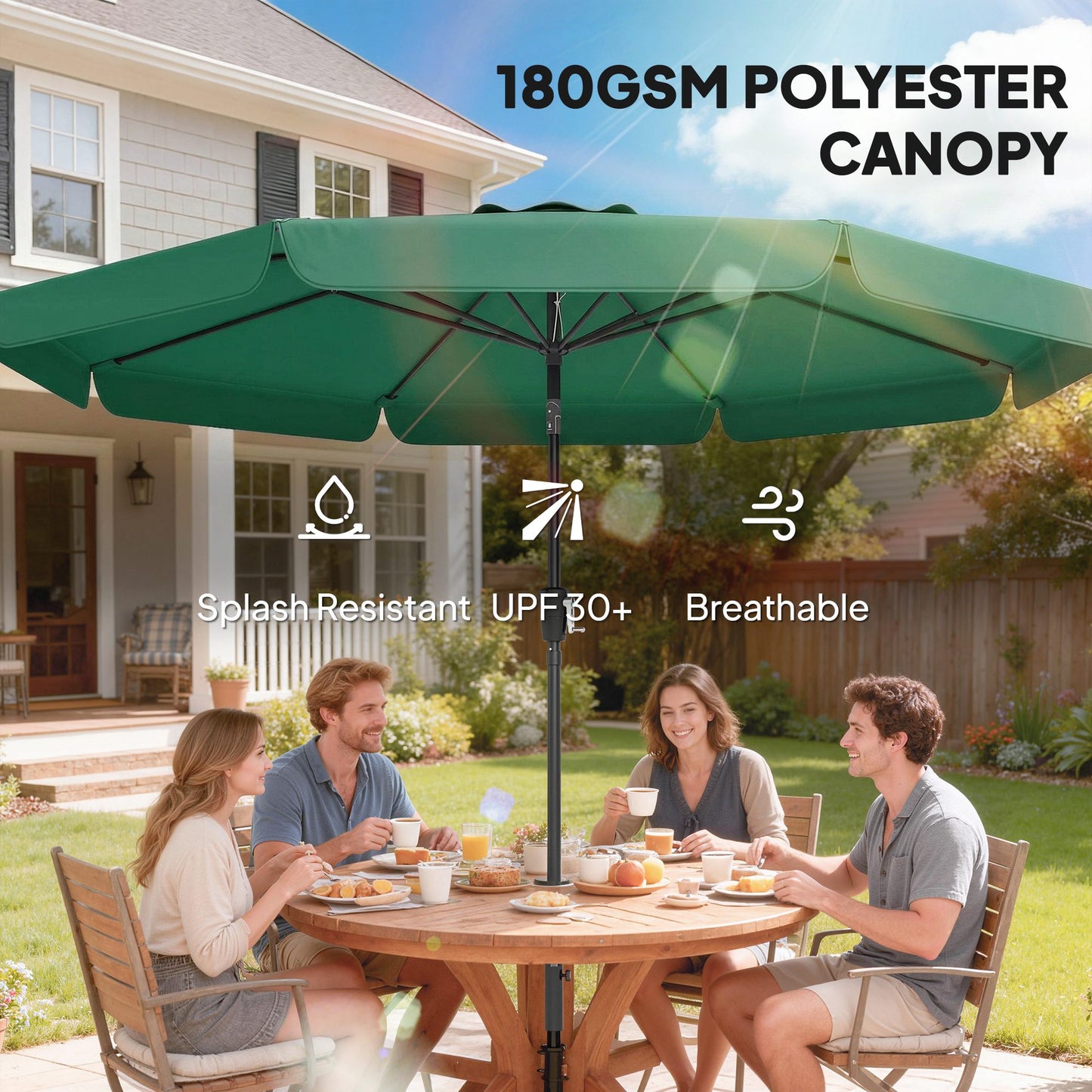 Outsunny 3m Garden Parasol With Tilt Mechanism And Crank Handle UPF 30 Sun Protection Patio Umbrella Table Green