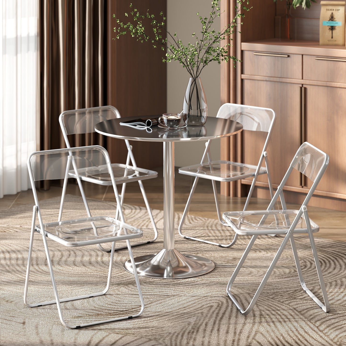 HOMCOM Acrylic Folding Chairs Transparent Seat and Backrest Space Saving Heavy Duty Steel Frame 47W x 48D x 75H cm
