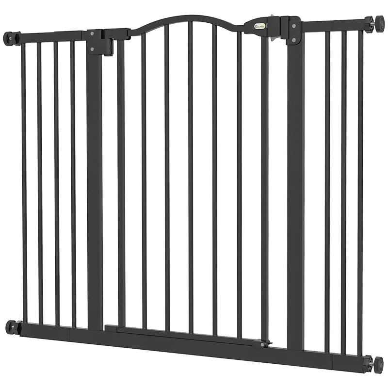 PawHut Metal Adjustable Pet Gate Safety Barrier with Auto-Close Door - Black, 74-100cm Width - ALL4U RETAILER LTD