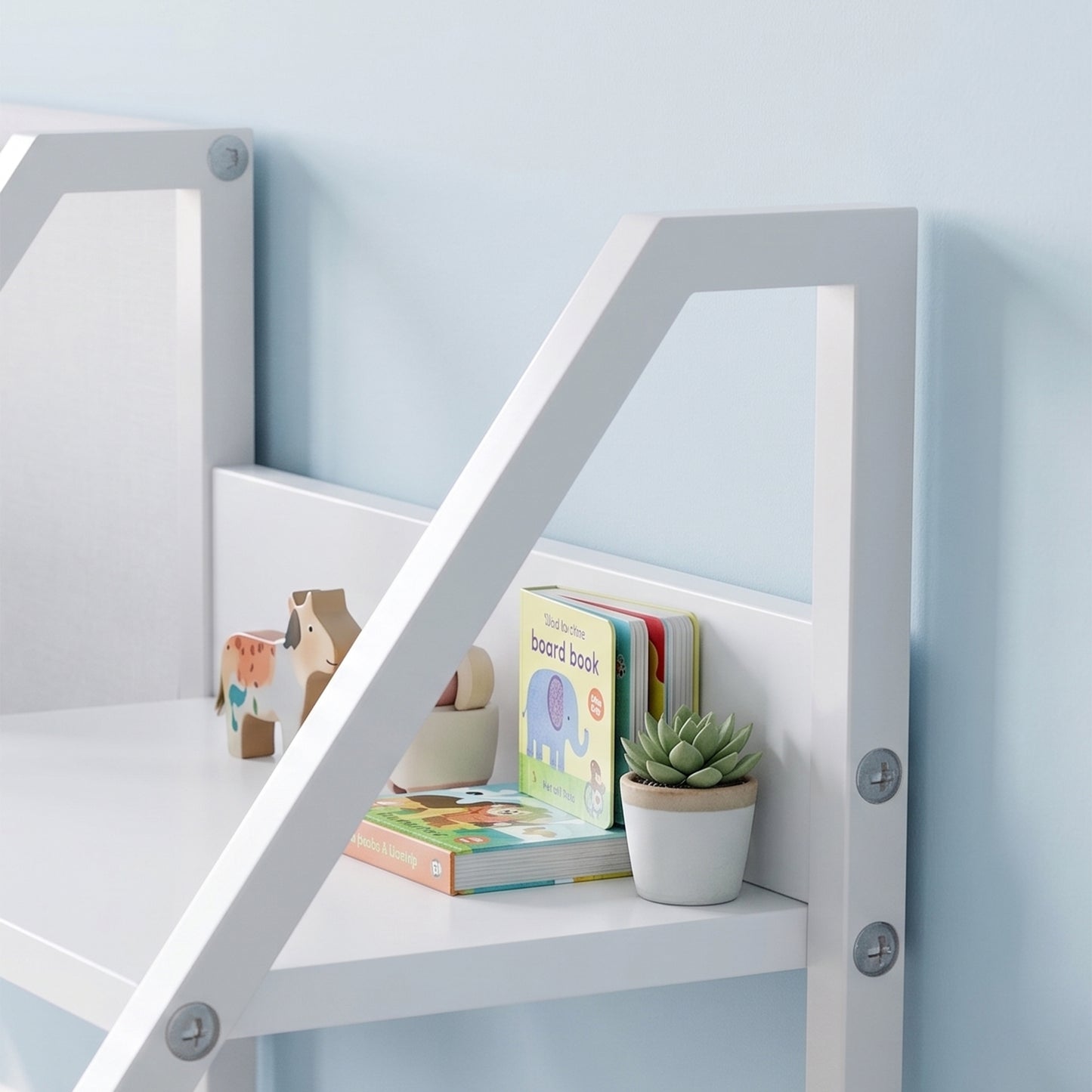 AIYAPLAY Kids Bookshelf And Toy Storage With 3 Tier Sling Book Rack And Fabric Drawer For Nursery Bedroom Playroom White