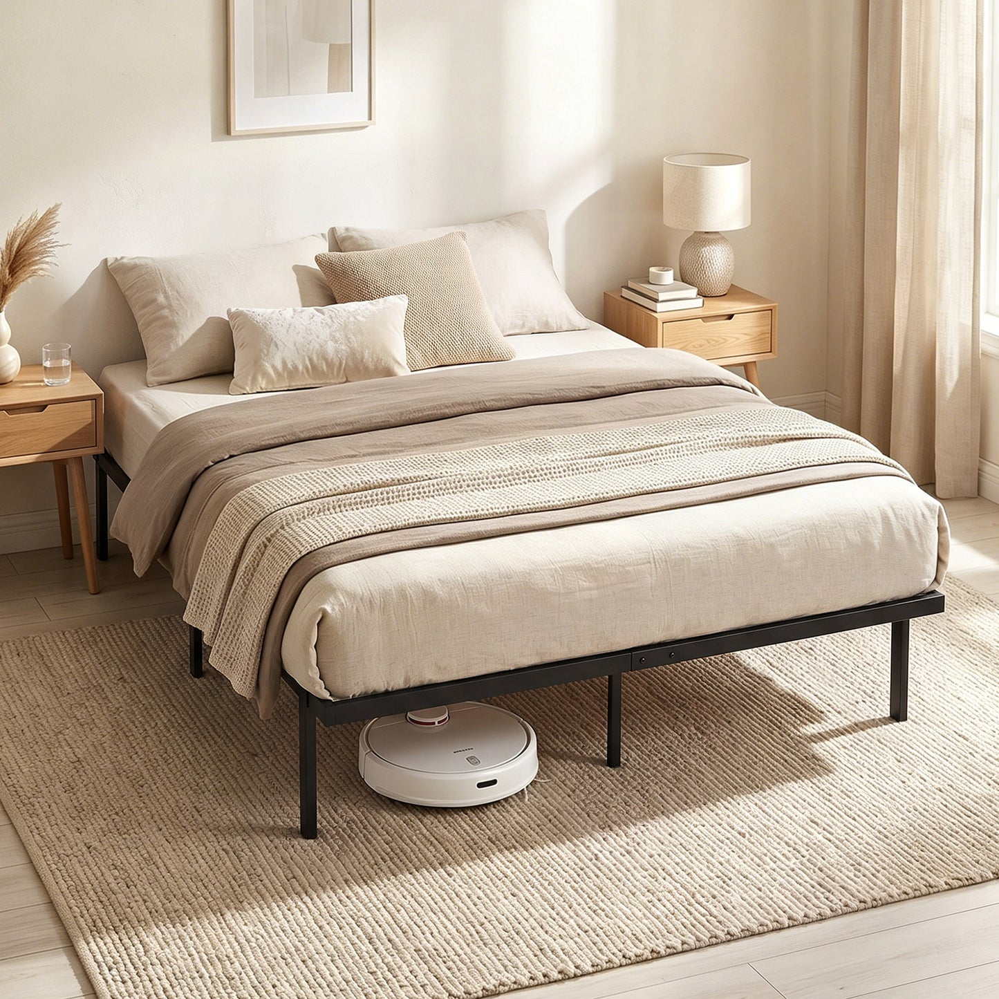 HOMCOM King Size Metal Platform Bed Frame With Underbed Storage Steel Slat Support No Box Spring Required