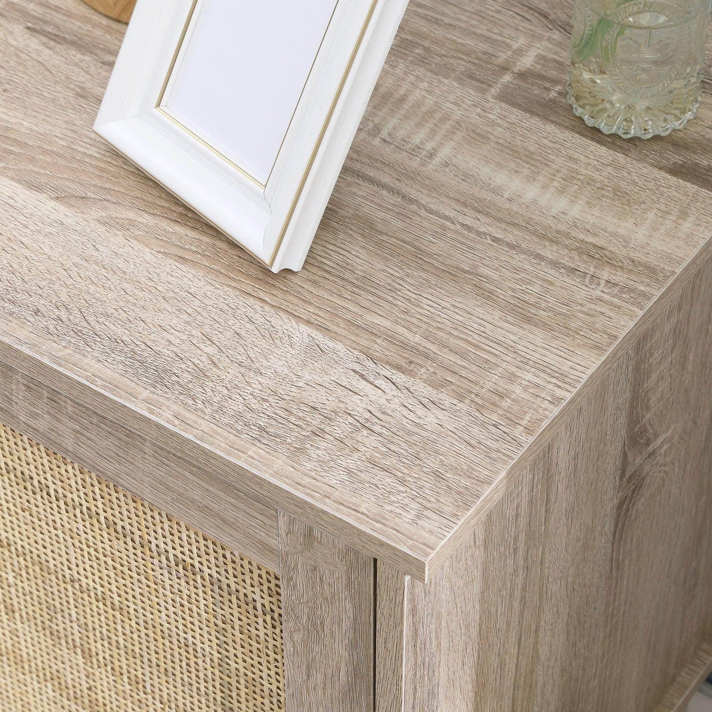 HOMCOM Set of 2 Natural Rattan Bedside Tables - Bedroom, Living Room Storage - ALL4U RETAILER LTD