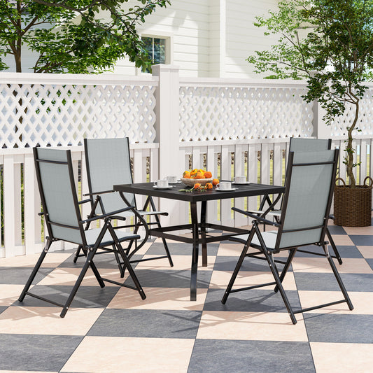 Outsunny Five Piece Steel Frame Patio Dining Set With Square Table And Folding Chairs Grey And Black