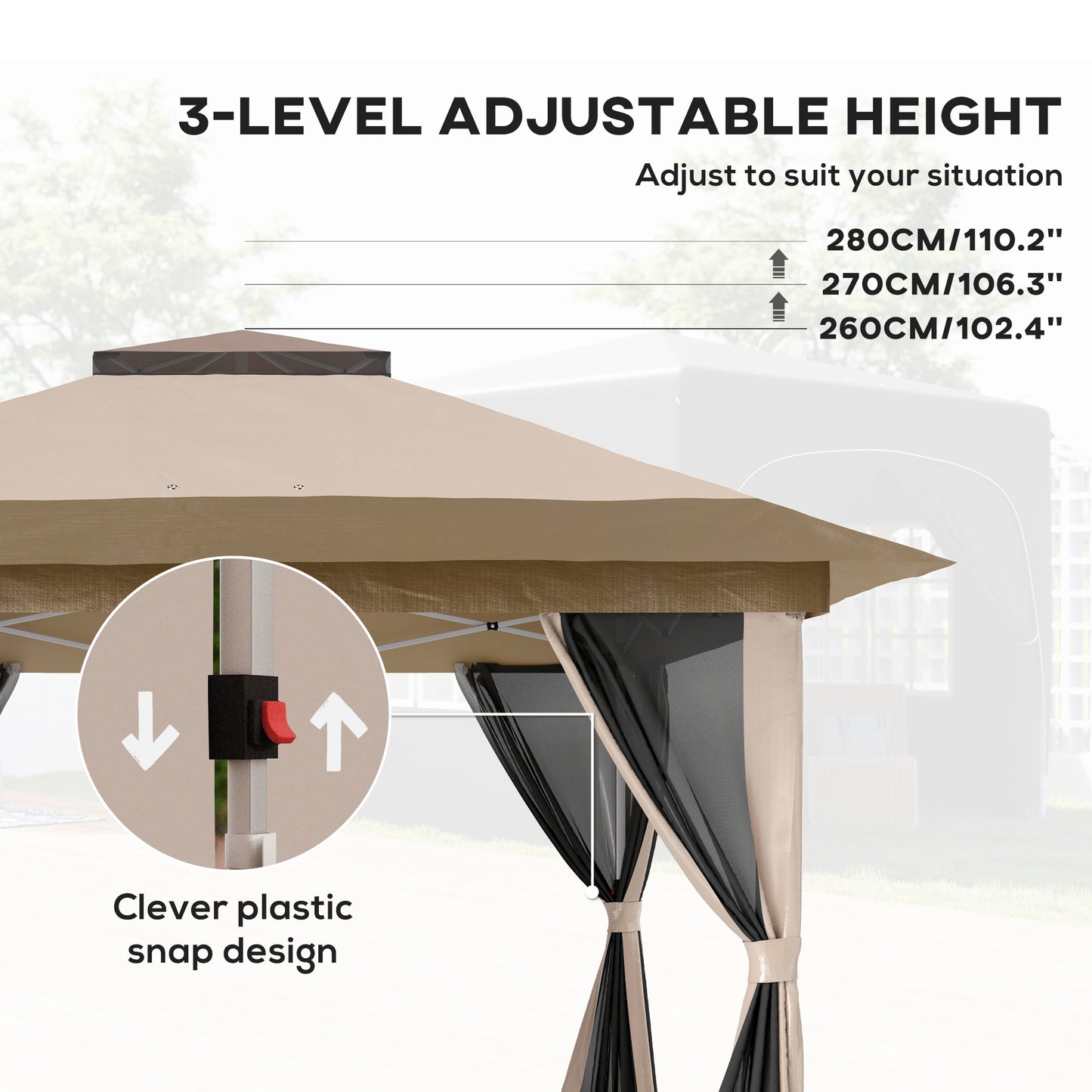 Outsunny 3.6 x 3.6m Pop Up Gazebo With Accessories Beige UPF50 Plus Canopy And Removable Mesh Lining