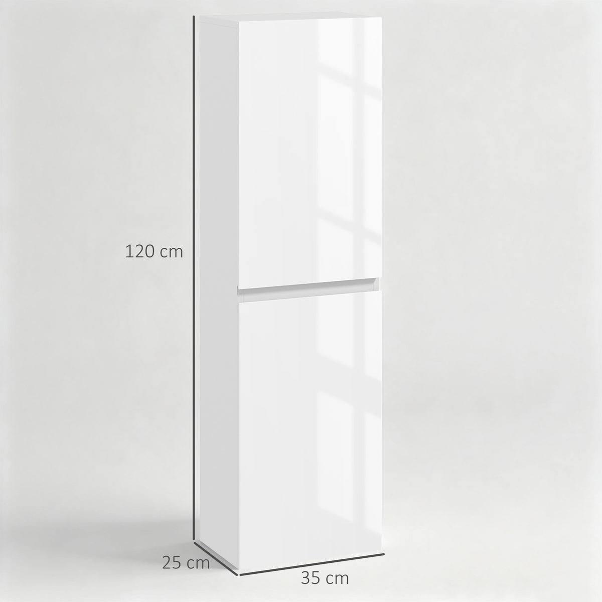 Tall white bathroom cabinet with 2 doors and adjustable shelves, floor standing