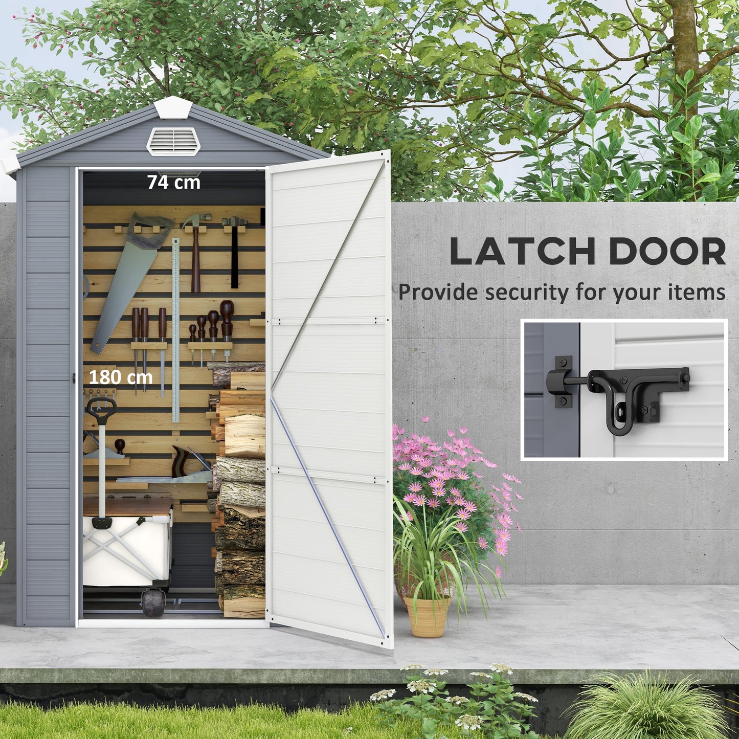 Outsunny 4x3ft Outdoor Garden Storage Shed with Lockable Door, Ventilation and Galvanised Foundation Kit - Grey - ALL4U RETAILER LTD