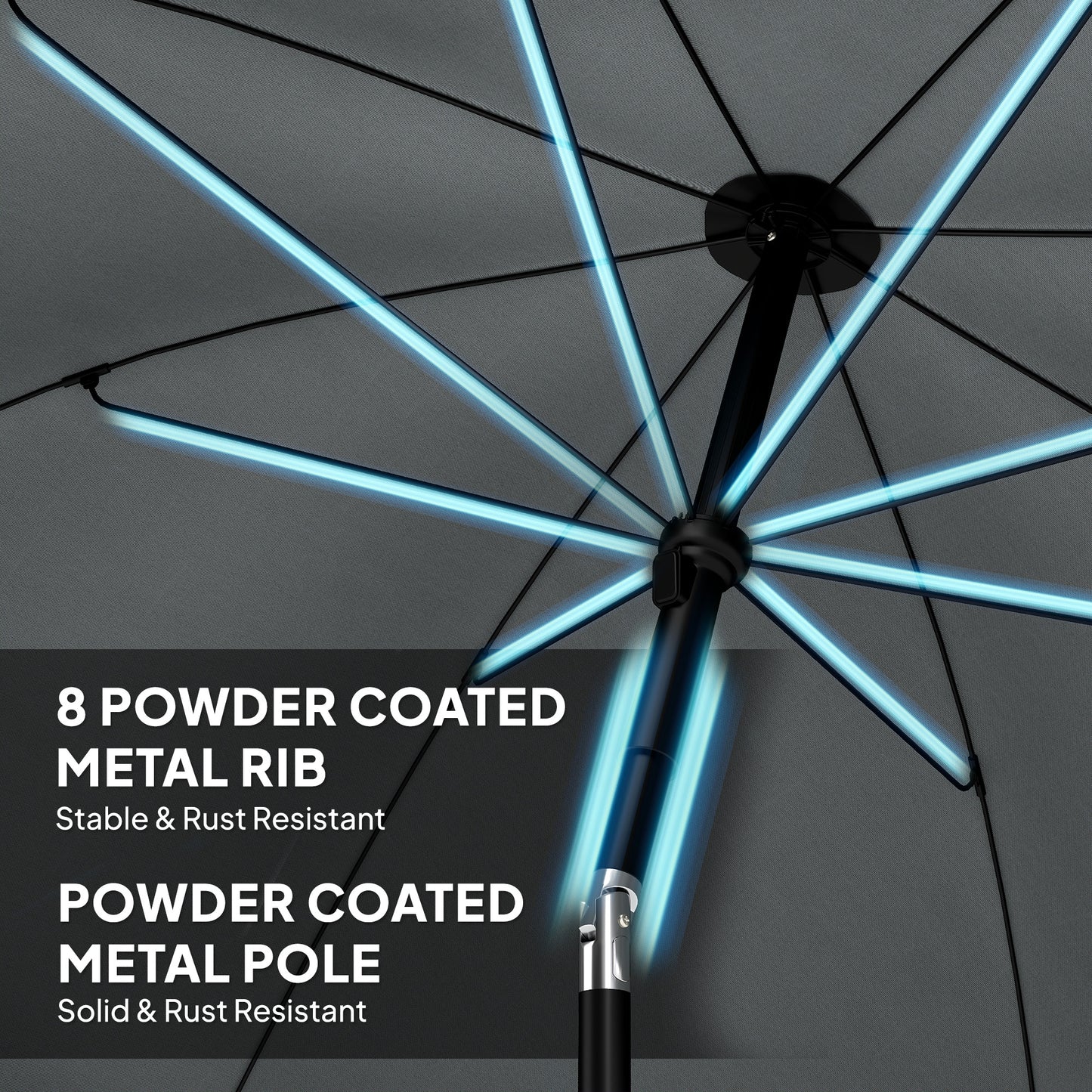 Outsunny 1.8m Beach Umbrella Parasol With Sand Anchor 30 Degree Tilt Adjustable Height Dark Grey