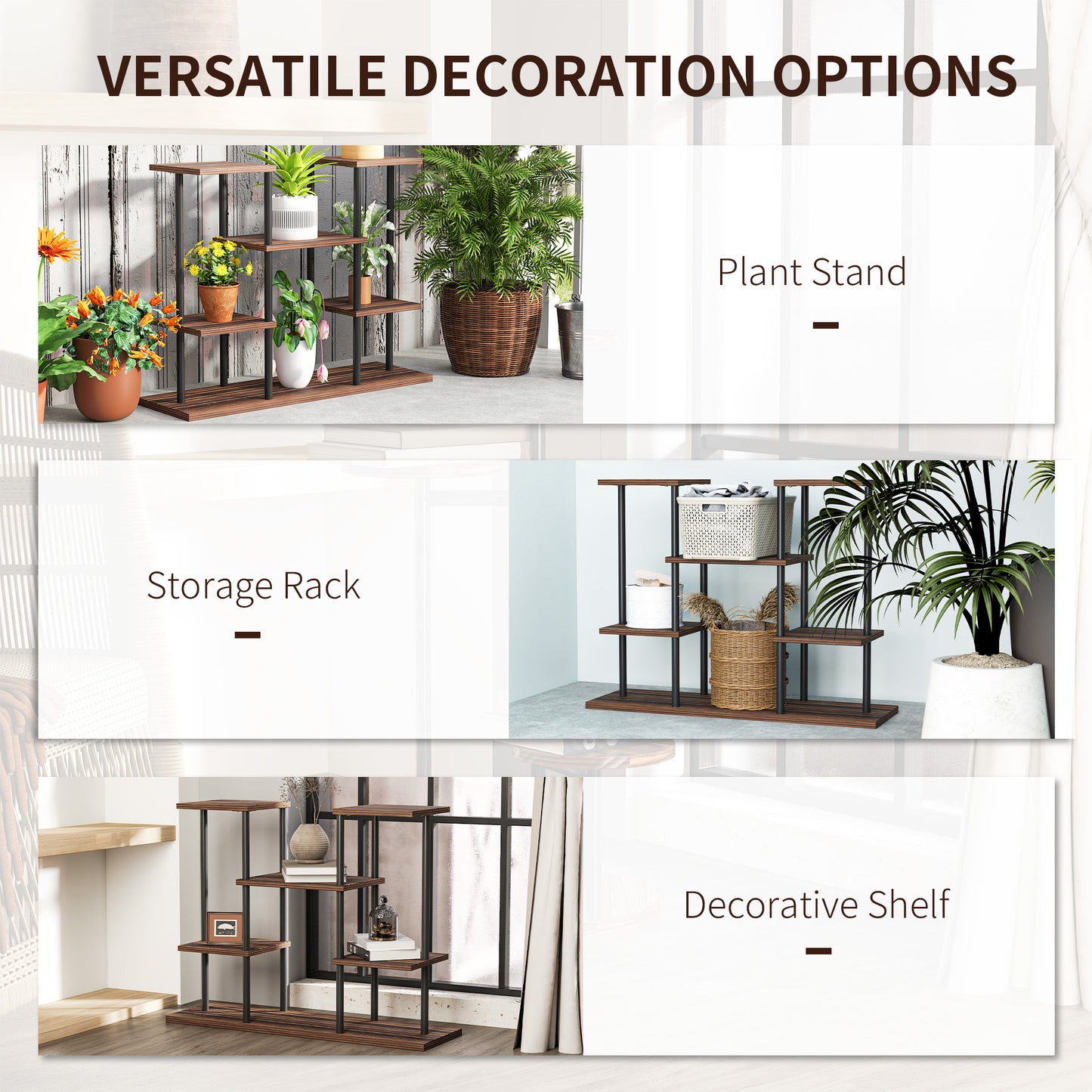Outsunny Four Tier Wooden Plant Stand With Metal Frame For Indoor Plants And Shelving