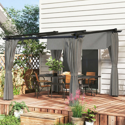 Outsunny 3 X 3 M Retractable Roof Pergola With Curtains Light Grey Outdoor Shade