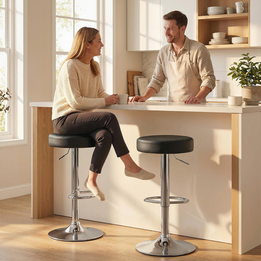 HOMCOM Bar Stools Set Of 2 Modern PU Leather Swivel Height Adjustable Breakfast Bar Chairs With Footrest Black