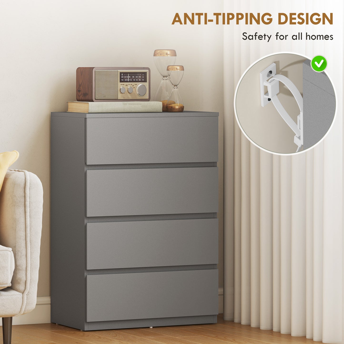 Homcom 4 Drawer Chest Of Drawers Modern Dresser For Bedroom Storage Unit With Stylish Finish