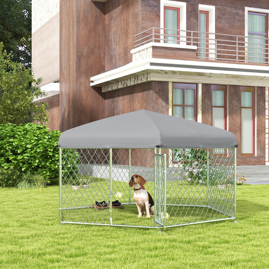 PawHut Large Dog Outdoor Kennel with Lockable Entrance - Durable Steel and Canopy Shelter for Garden or Patio - ALL4U RETAILER LTD