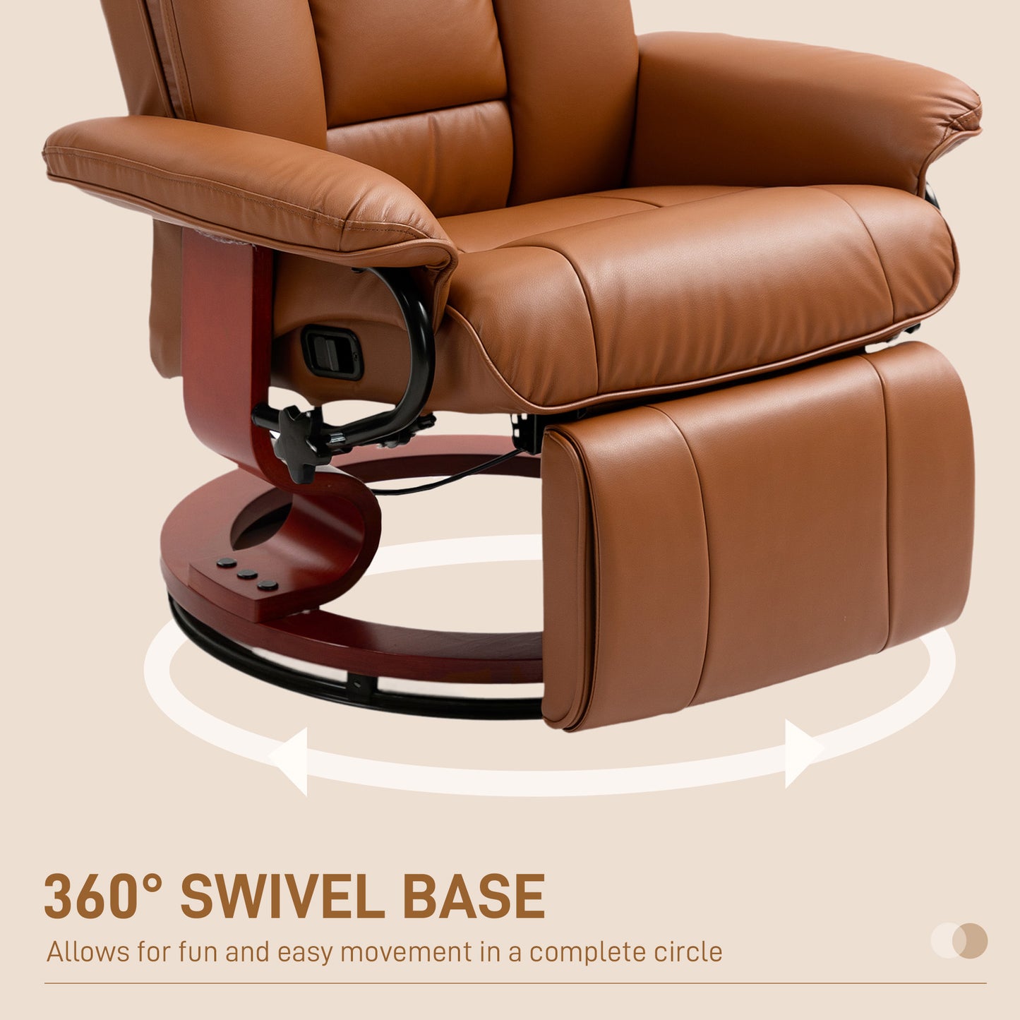 HOMCOM Faux Leather Recliner Chair Brown With 135 Degree Recline Built In Footrest And 360 Degree Swivel