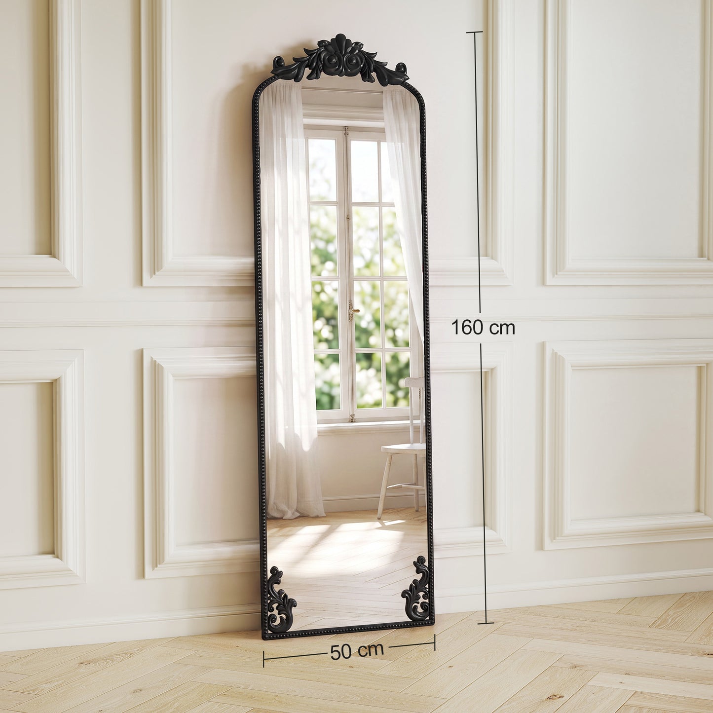 HOMCOM Baroque Full Length Floor Mirror With Black Metal Frame For Bedroom