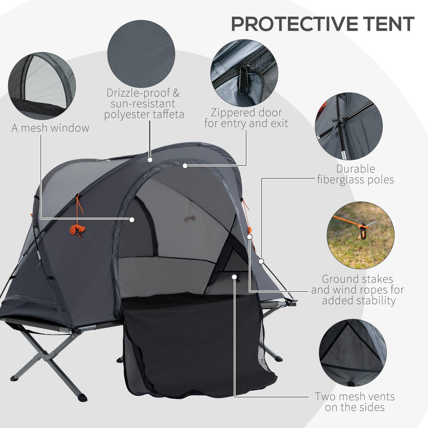 Outsunny Folding Camping Tent Cot, Portable Tent Shelter Combo with Self-Inflating Air Mattress Carry Bag for 1 Person - ALL4U RETAILER LTD