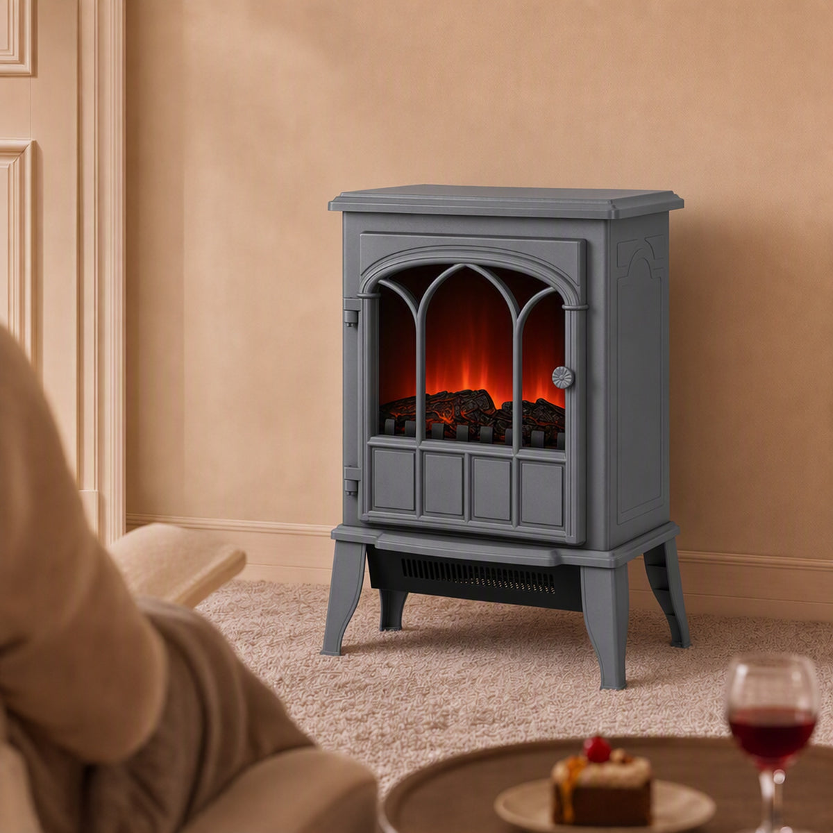 HOMCOM Freestanding Electric Fireplace Log Burner With LED Flame Effect