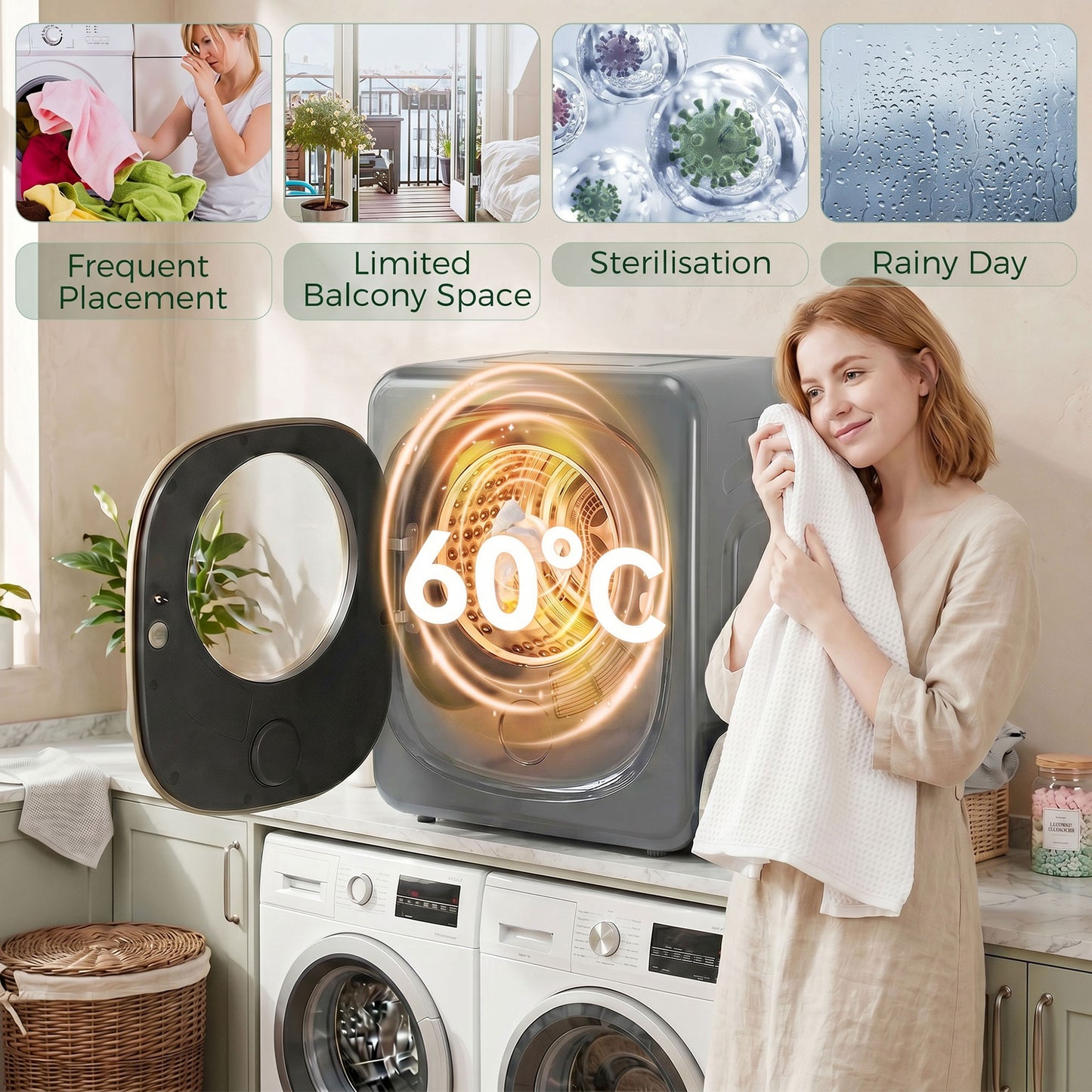 HOMCOM 4kg Vented Tumble Dryer 5 Drying Modes 800W Compact Freestanding Front Tumble Dryer Silver
