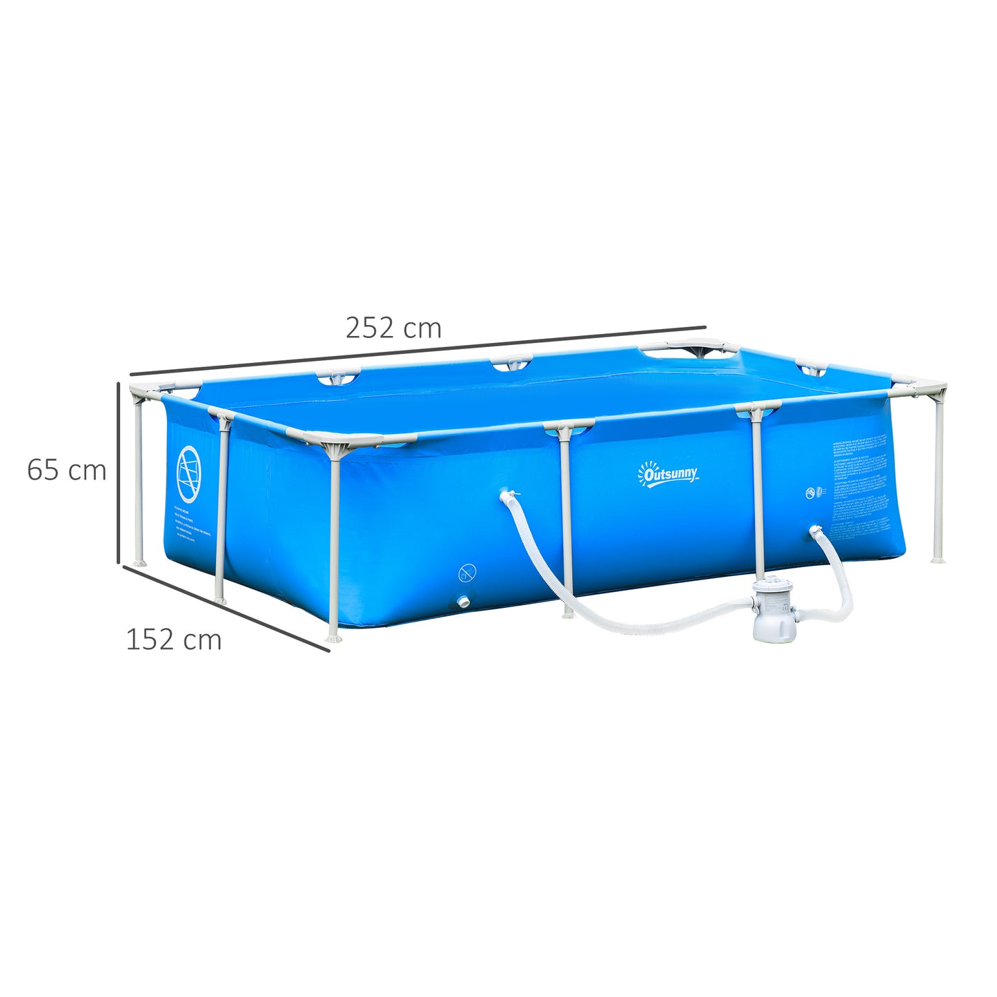 Outsunny Portable Above Ground Pool with Filter Pump & Rugged Steel Frame - 252 x 152 x 65cm - ALL4U RETAILER LTD