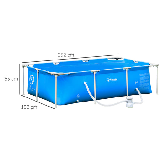 Outsunny Portable Above Ground Pool with Filter Pump & Rugged Steel Frame - 252 x 152 x 65cm - ALL4U RETAILER LTD