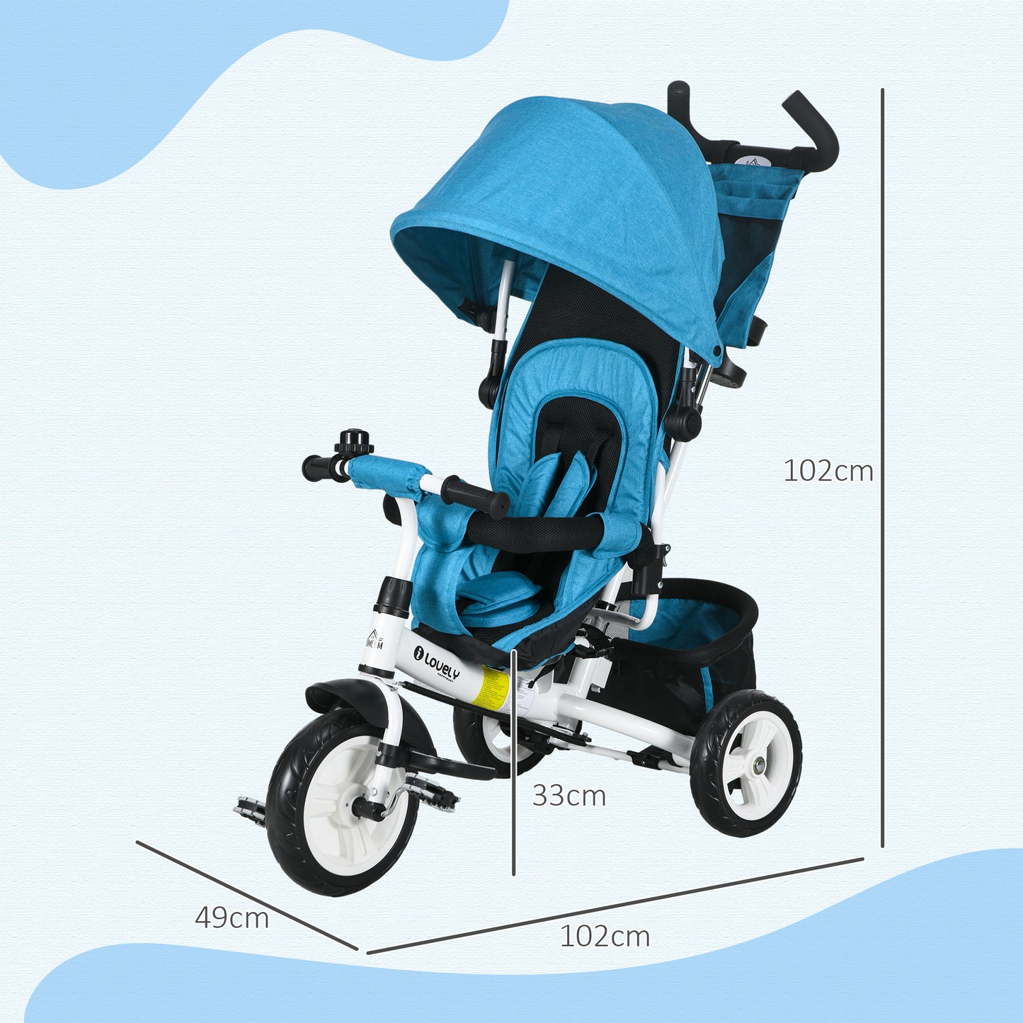 HOMCOM 4-in-1 Adjustable Toddler Tricycle with Canopy, Safety Belt, and Parent Handle for Ages 1-5 - Blue - ALL4U RETAILER LTD