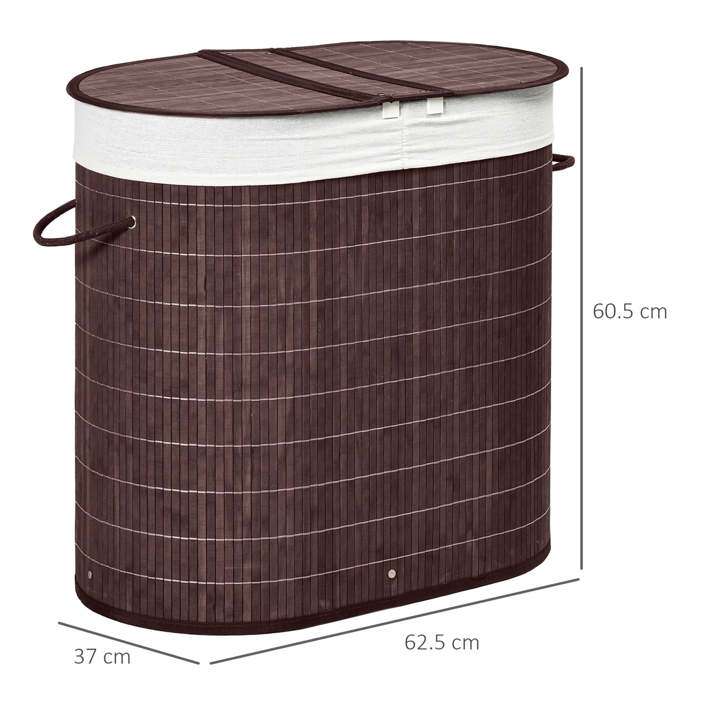 HOMCOM 100L Bamboo Laundry Basket With Lid And Removable Liner Two Compartments Handles Brown