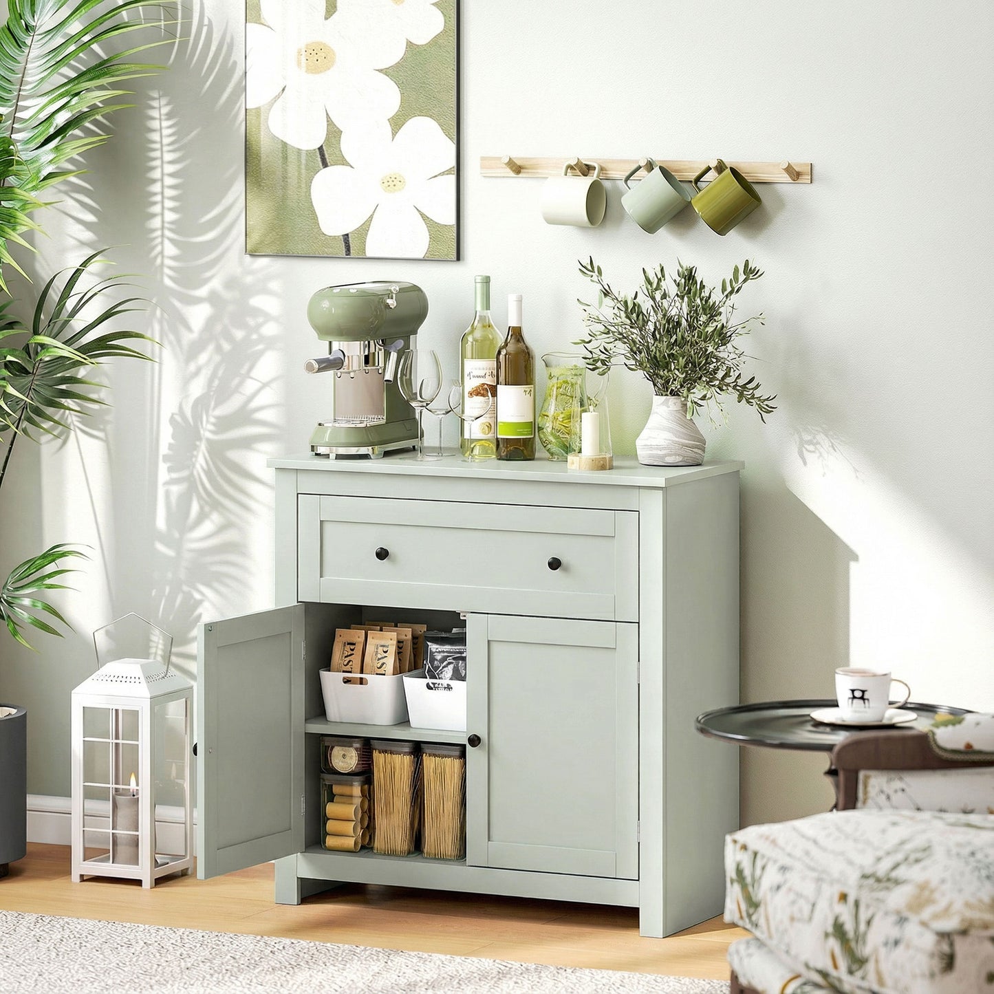 HOMCOM Sideboard Storage Cabinet Modern Kitchen Cupboard With Adjustable Shelf Drawer And Double Doors Green