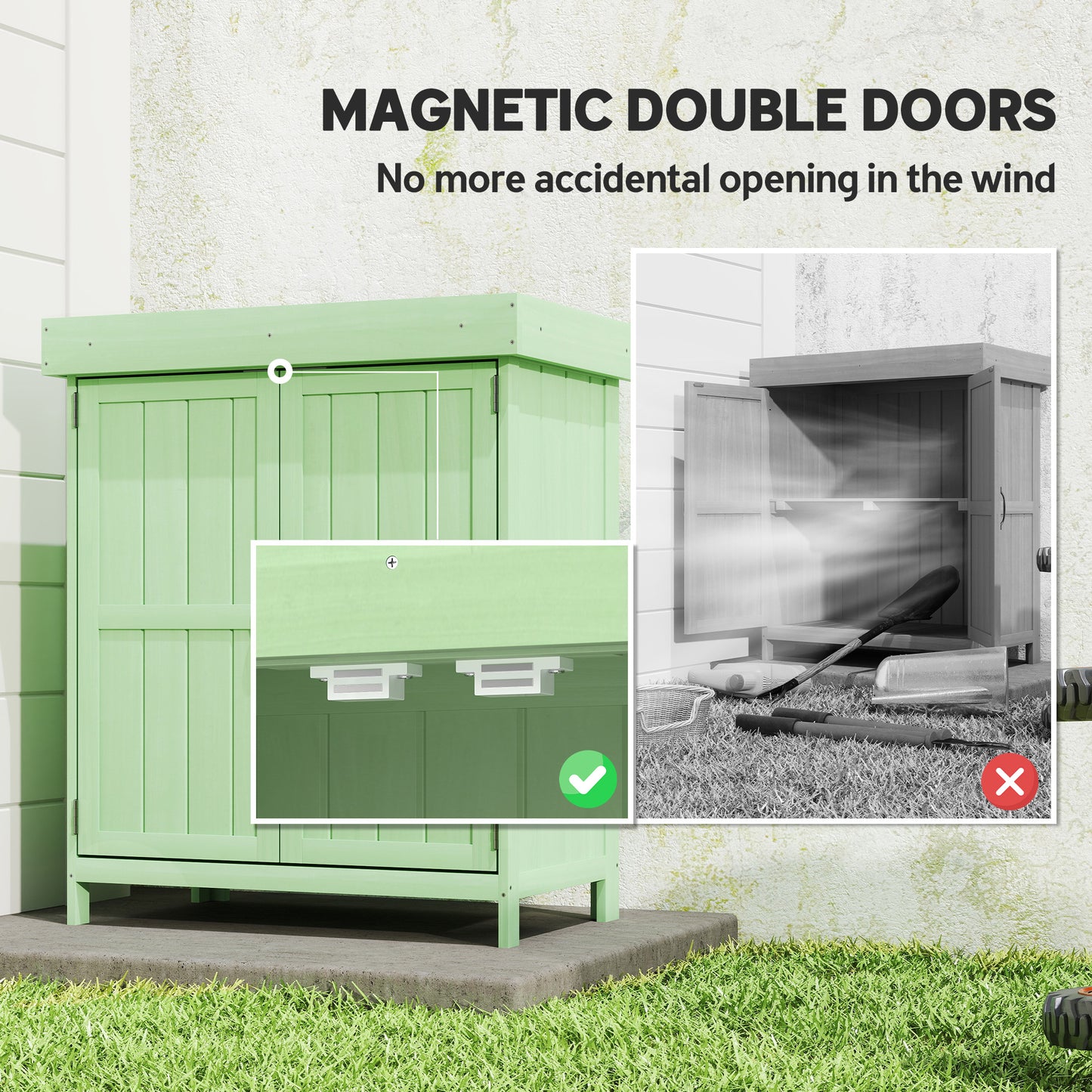 Outsunny Small Wooden Garden Shed With Openable Lift Up Roof And Removable Shelf 74x43x88 Cm Light Green