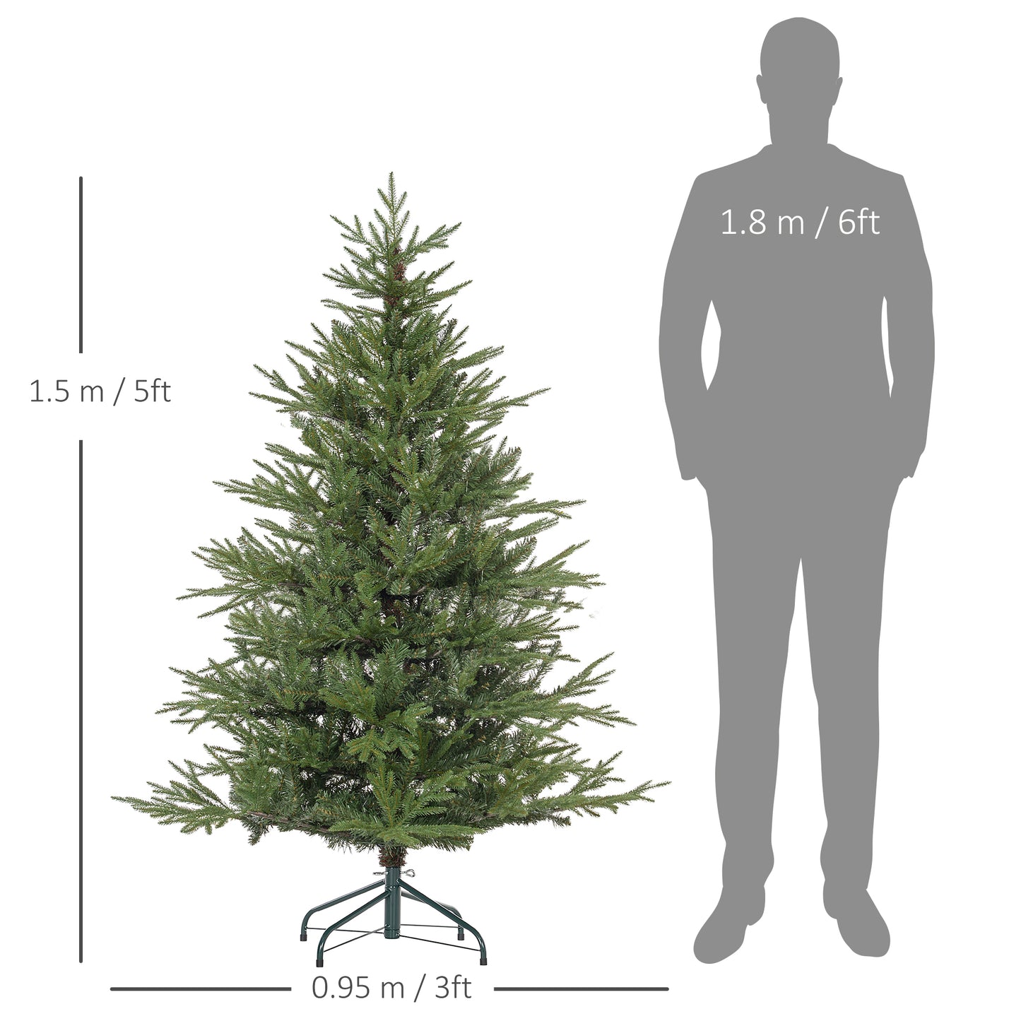 HOMCOM 5ft Realistic Artificial Christmas Tree with 1724 Tips and Metal Base – Easy Assembly, Perfect for Indoor Holiday Decor - ALL4U RETAILER LTD