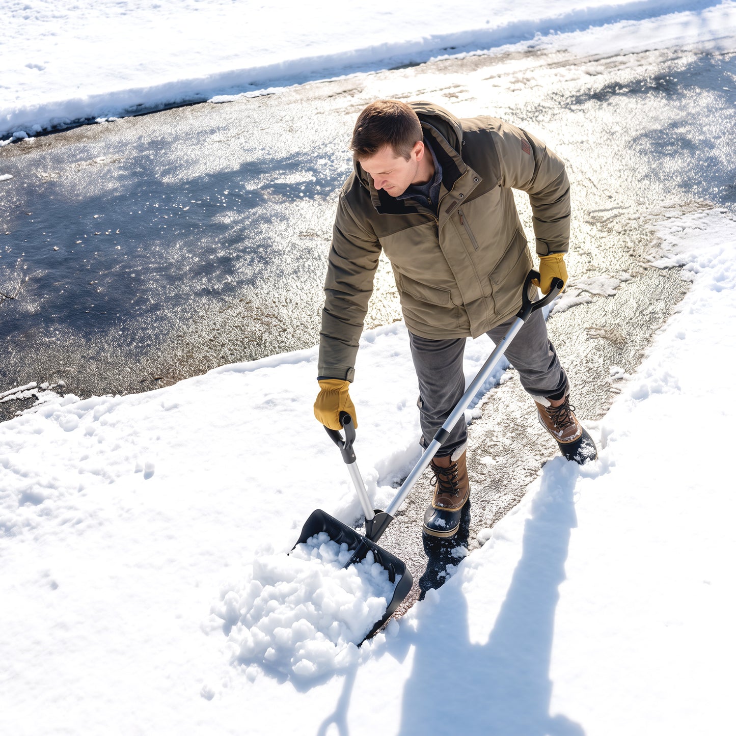 Outsunny Heavy Duty Snow Shovel With Assist Handle And 45Cm Wide Blade