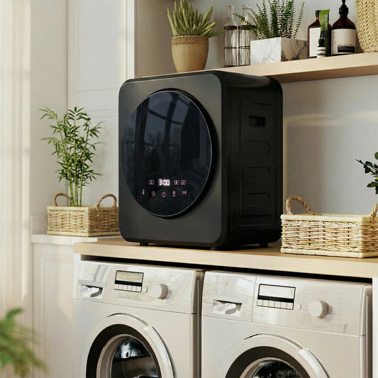 HOMCOM Vented Tumble Dryer 4 Kg Front Tumble Dryer 800W Compact Freestanding Black With Stainless Steel Drum