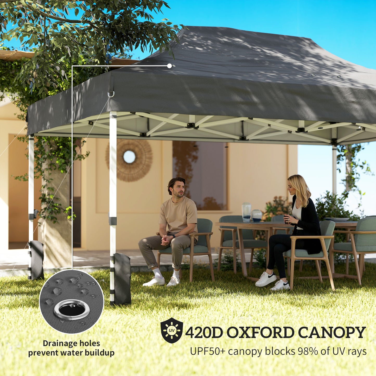 Outsunny 3 By 4.5 Meters Pop Up Gazebo With Mesh Netting UPF50 Plus Heavy Duty Outdoor Garden Tent Marquee Dark Grey