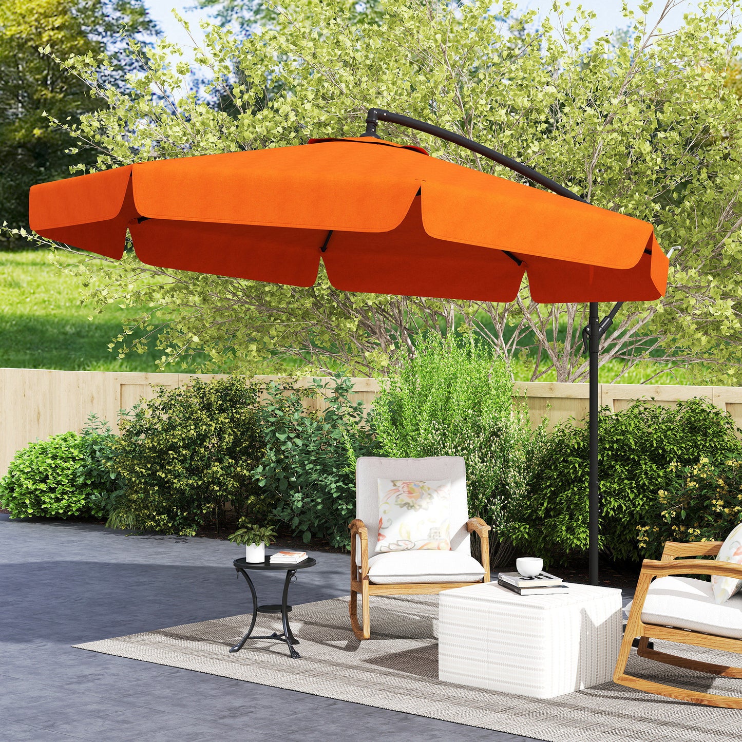 Outsunny 2.7m Garden Cantilever Banana Parasol Orange UV Protection Outdoor Sunshade With Sturdy Metal Frame