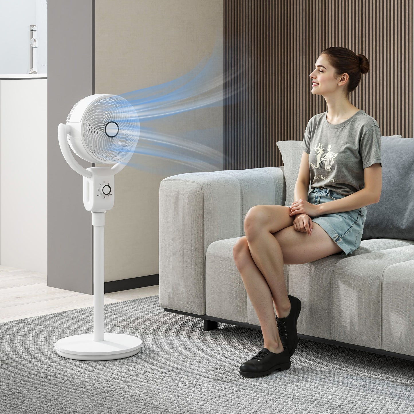 HOMCOM Pedestal Air Circulation Fan With 70 Degree Oscillation And 90 Degree Tilt Energy Efficient White