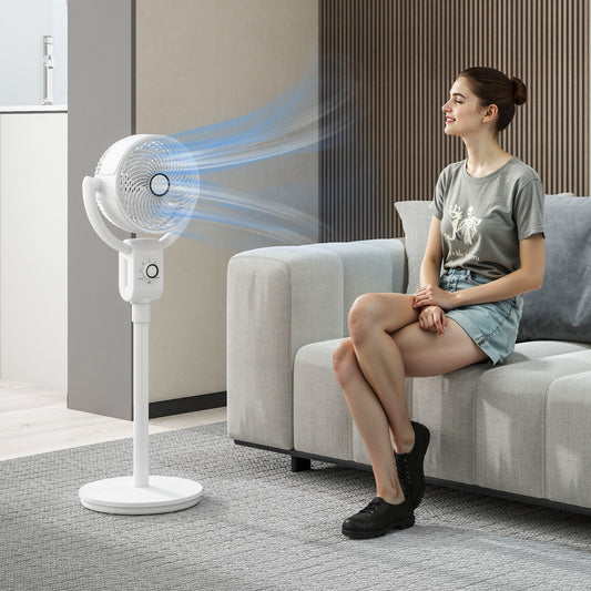 HOMCOM Pedestal Air Circulation Fan With 70 Degree Oscillation And 90 Degree Tilt Energy Efficient White