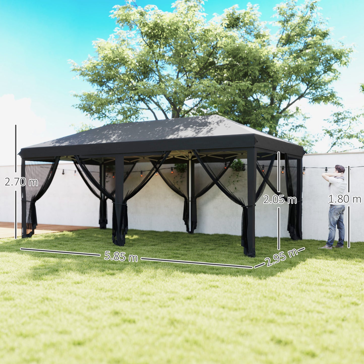 Outsunny Pop Up Gazebo 3 By 6m Outdoor Canopy Shelter Marquee Party Wedding Tent With 6 Mesh Walls Carry Bag Black