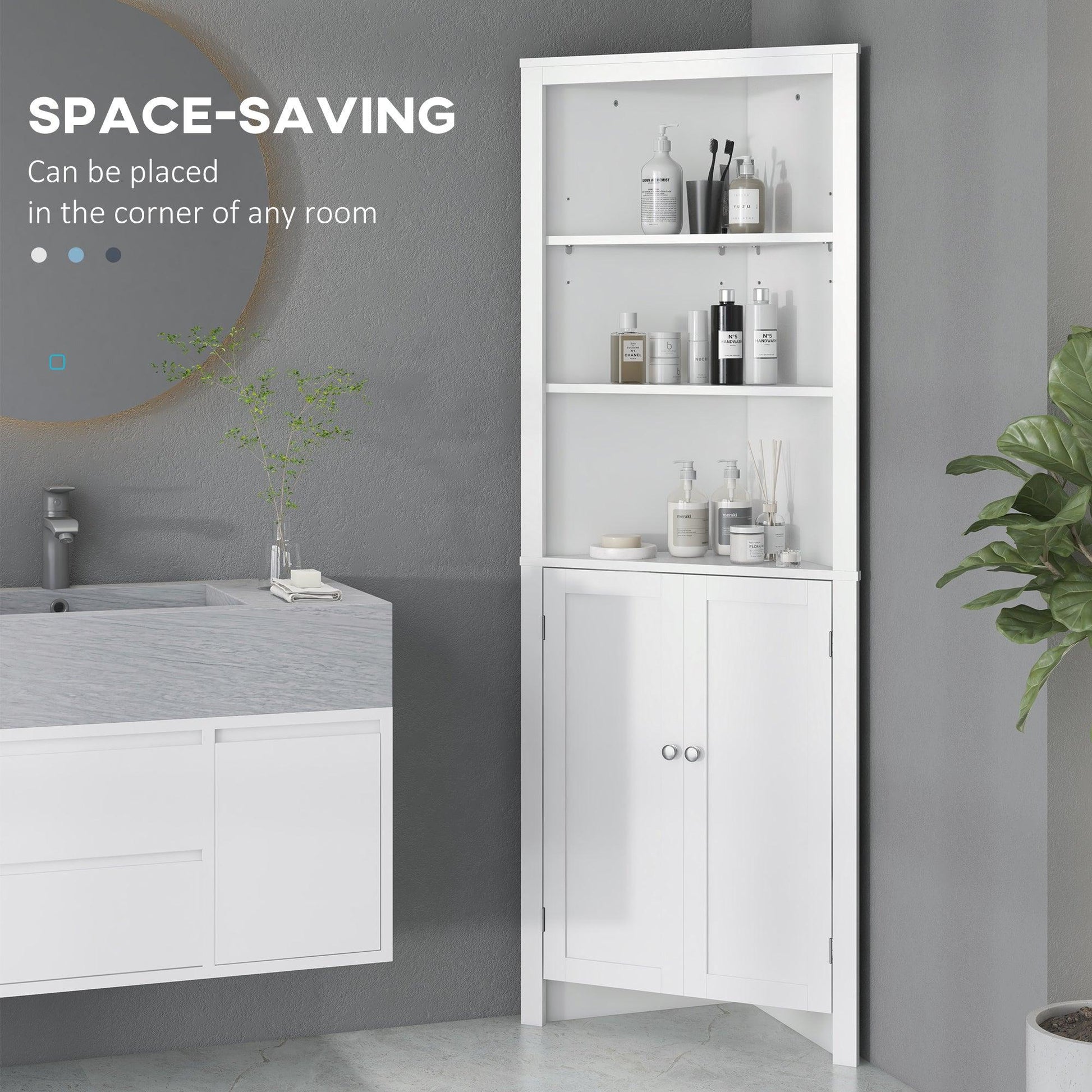 Kleankin White Triangle Bathroom Cabinet with 3-Tier Shelves - ALL4U RETAILER LTD