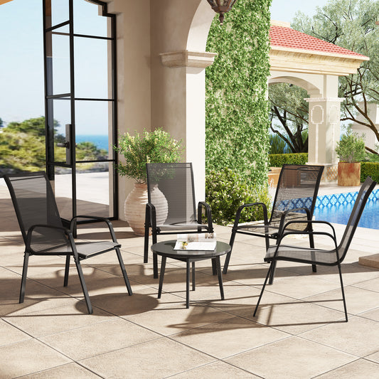 Outsunny Set Of Four Stackable Mesh Outdoor Chairs Black With High Back And Armrests