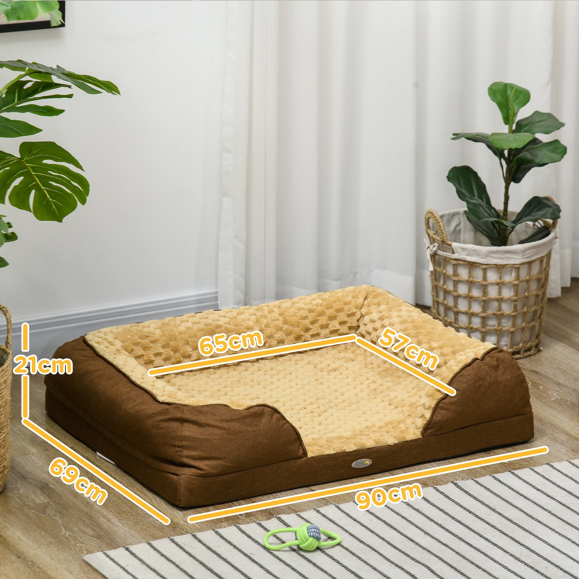 PawHut Cozy Calming Pet Mattress with Removable Cover and Anti-Slip Base for Medium Dogs - Brown 90x69x21cm - ALL4U RETAILER LTD