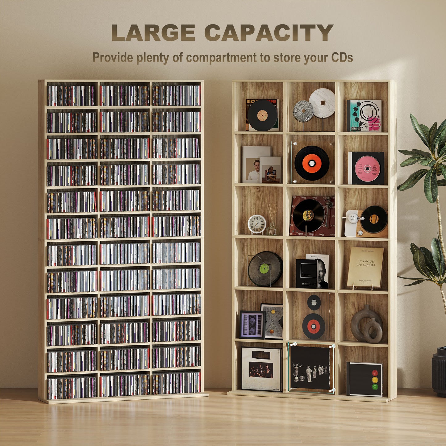HOMCOM CD and DVD Storage Unit With Adjustable Shelves Oak Tone 102 x 195 cm Home Media Display