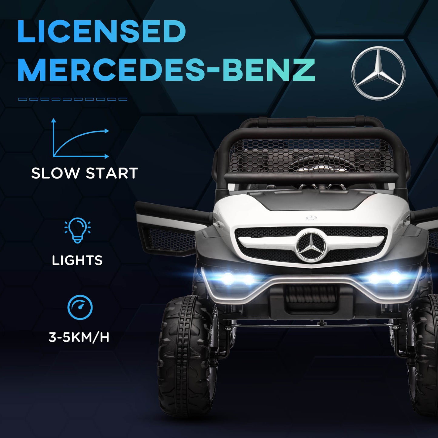 HOMCOM Mercedes-Benz Off-Road Electric Ride-On for Kids: 12V, Remote Control, Lights & Music, White - ALL4U RETAILER LTD