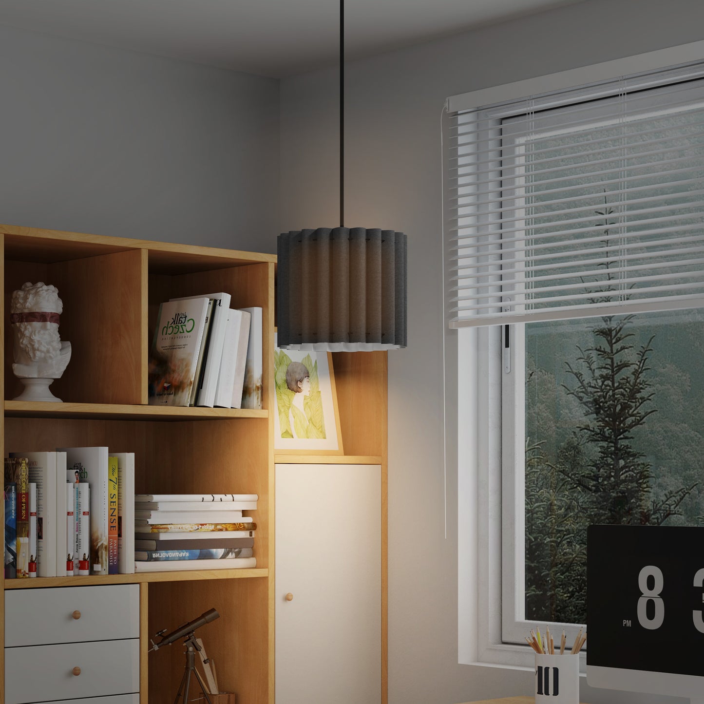 HOMCOM Linen Pendant Light E27 Bulb Modern Hanging Ceiling Lamp For Living Room Bedroom Kitchen Hallway Black