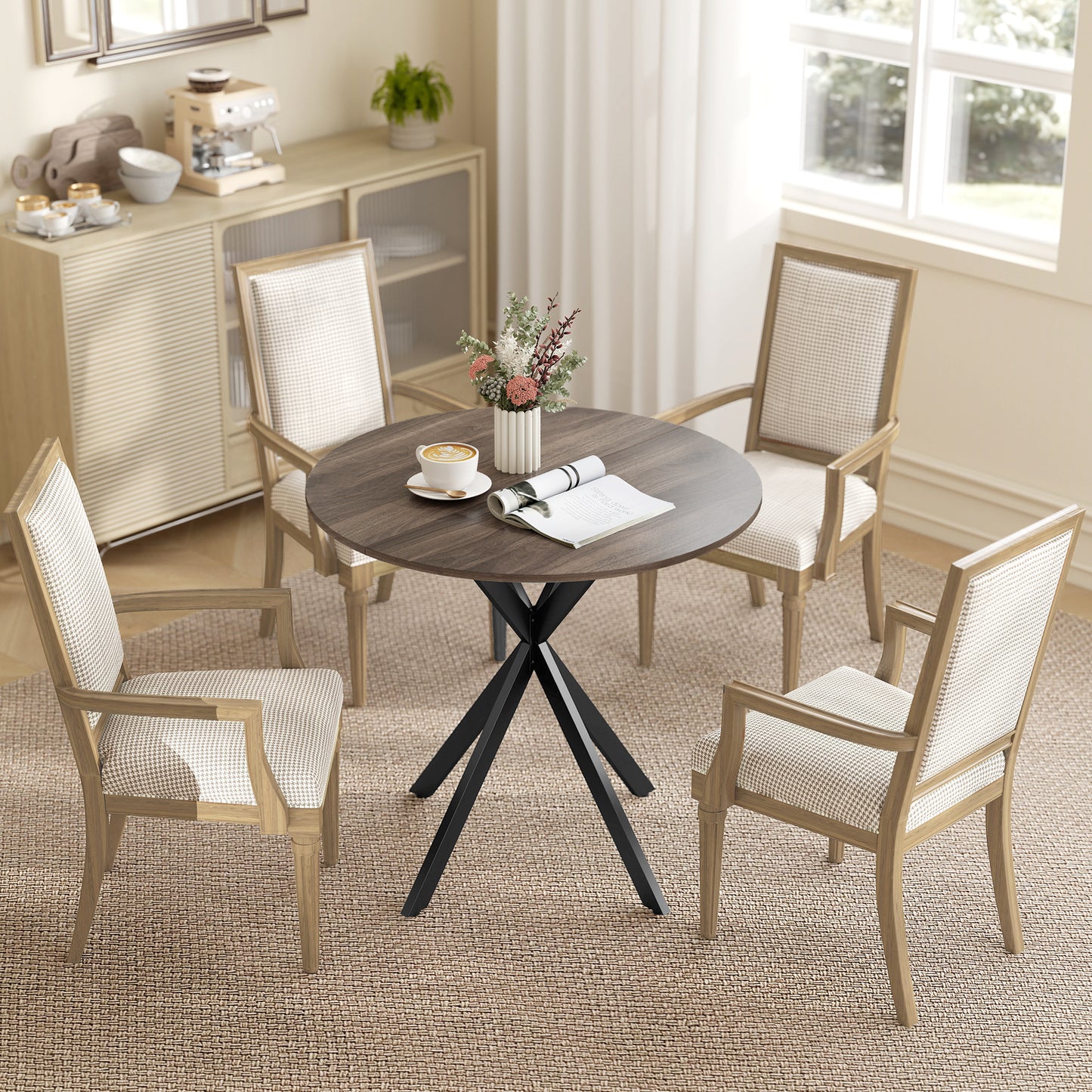 HOMCOM 80 Centimeter Industrial Round Dining Table Brown With X Shaped Legs Ideal For Family Meals
