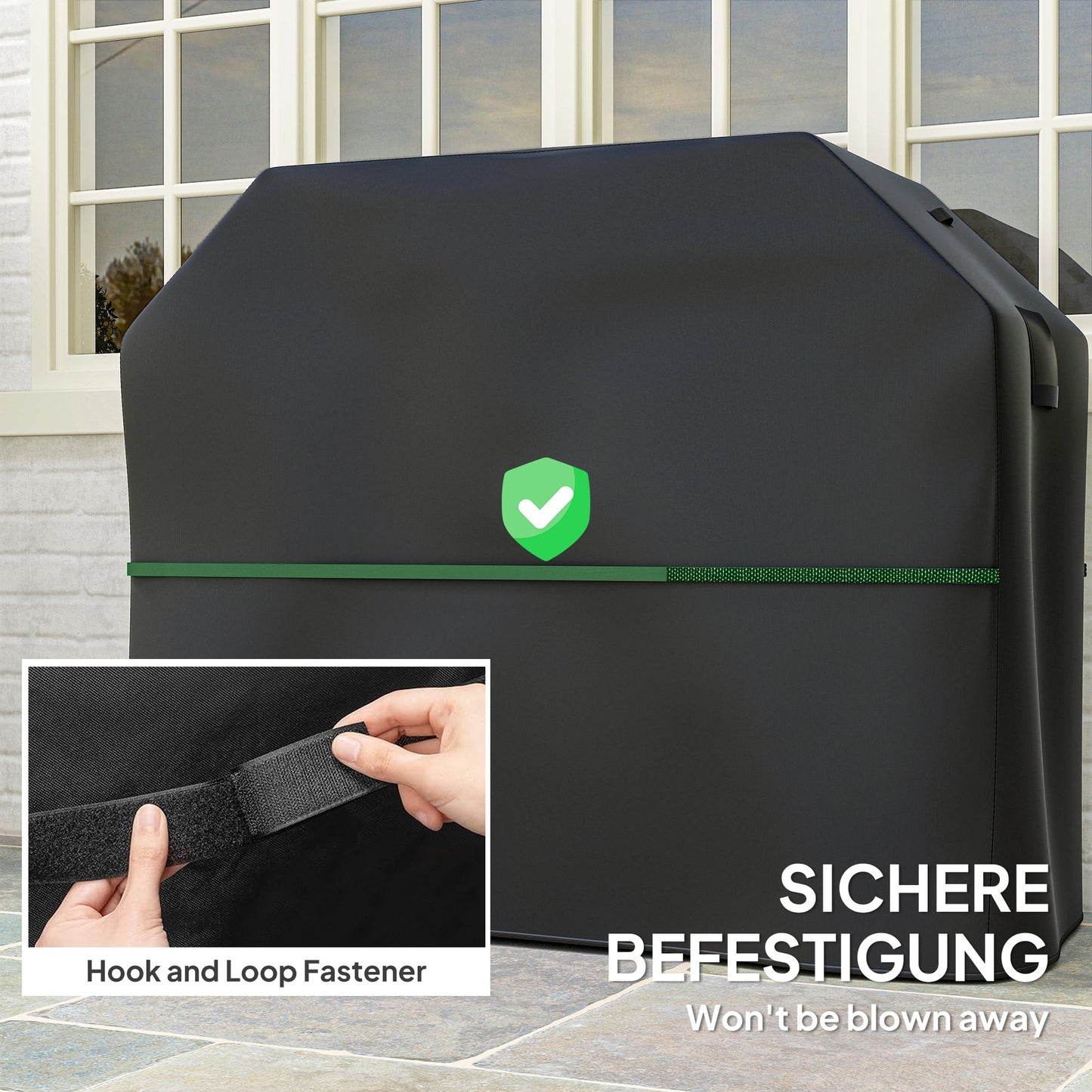 Outsunny Rectangular Gas Grill Cover 600D Oxford Fabric Waterproof Windproof With Hooks 147 x 61 x 122 cm Black