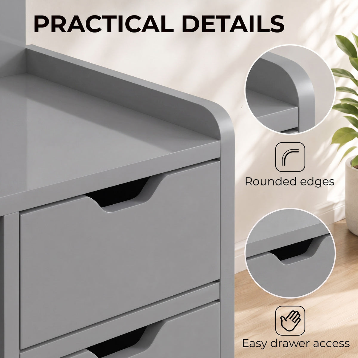 HOMCOM Grey Bedside Table with 2 Drawers and Open Storage Shelves for Bedroom